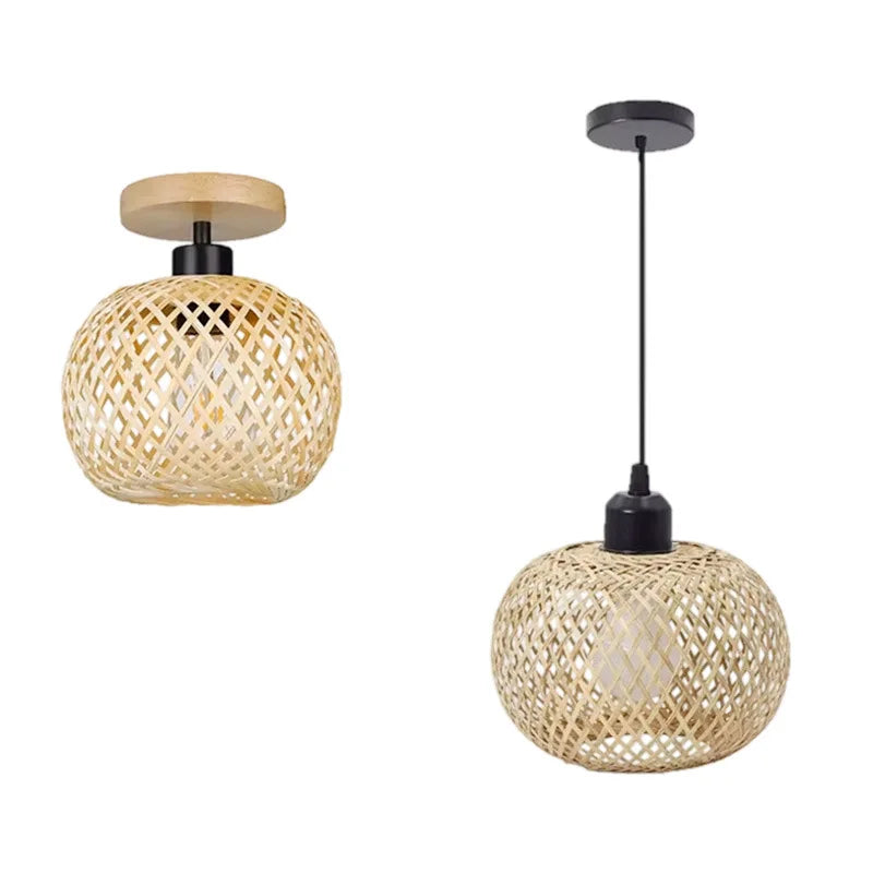Lámpara colgante de bambú retro, araña tejida, lámpara colgante de ratán hecha a mano, accesorio de iluminación interior para restaurante y comedor