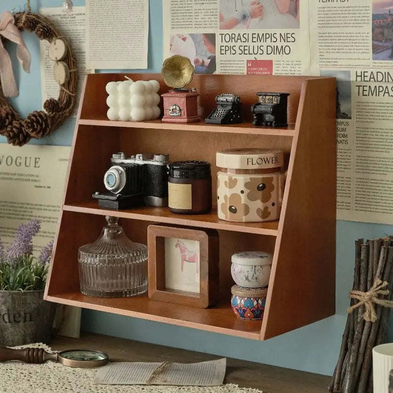 Estante de almacenamiento de cosméticos de madera maciza, organizador multifuncional de escritorio, caja de almacenamiento de muestras de tazas, estante de almacenamiento retro de madera multicapa