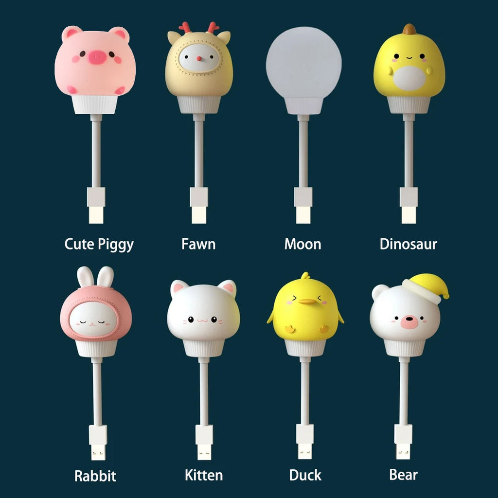 Luz de Noche USB LED Bonita Lámpara Nocturna de Dibujos Animados Oso Pollito Gatito con Control Remoto para Bebé Niños Decoración de Dormitorio Lámpara de Mesita de Noche