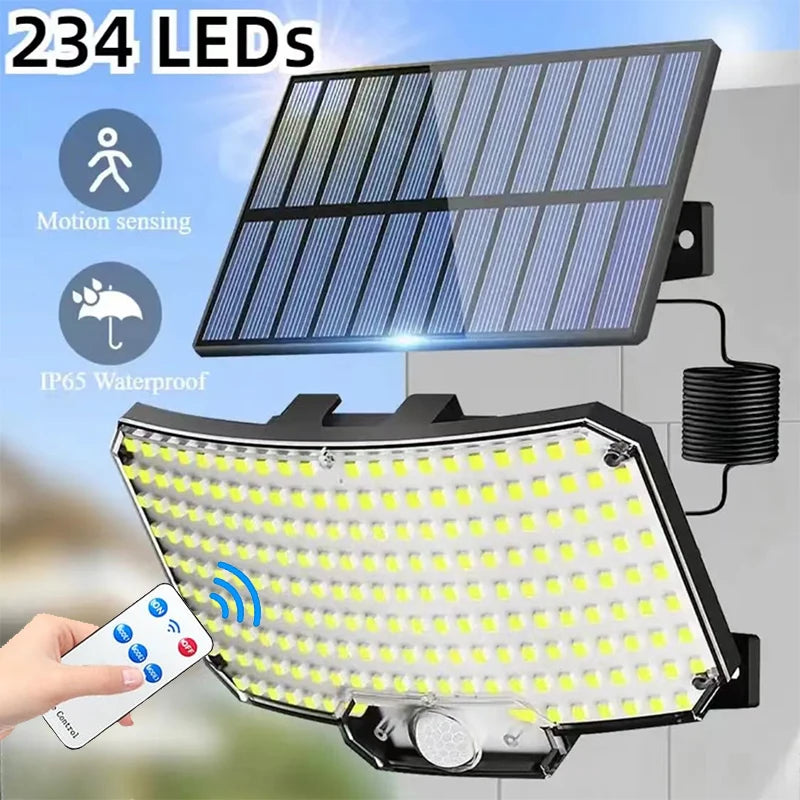 Luz solar exterior superbrillante con sensor de movimiento, lámpara LED de pared para jardín con energía solar fuerte, IP65 resistente al agua, 3 modos de trabajo