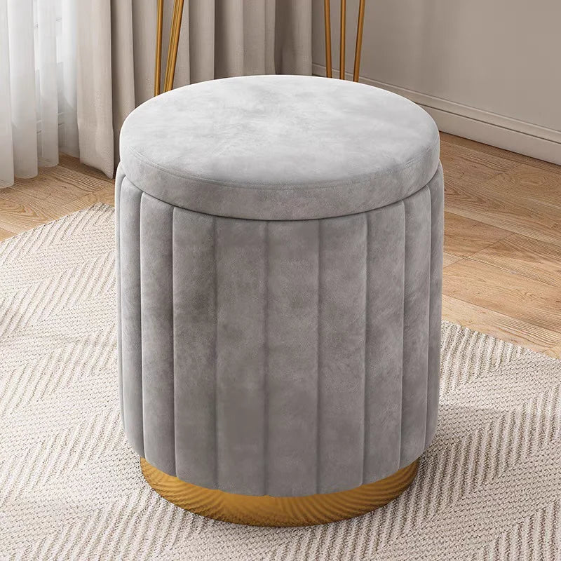 Taburete de almacenamiento de moda, taburete para cambiarse los zapatos, taburete de maquillaje, taburete redondo para tocador de dormitorio, taburete redondo nuevo con espacio de almacenamiento