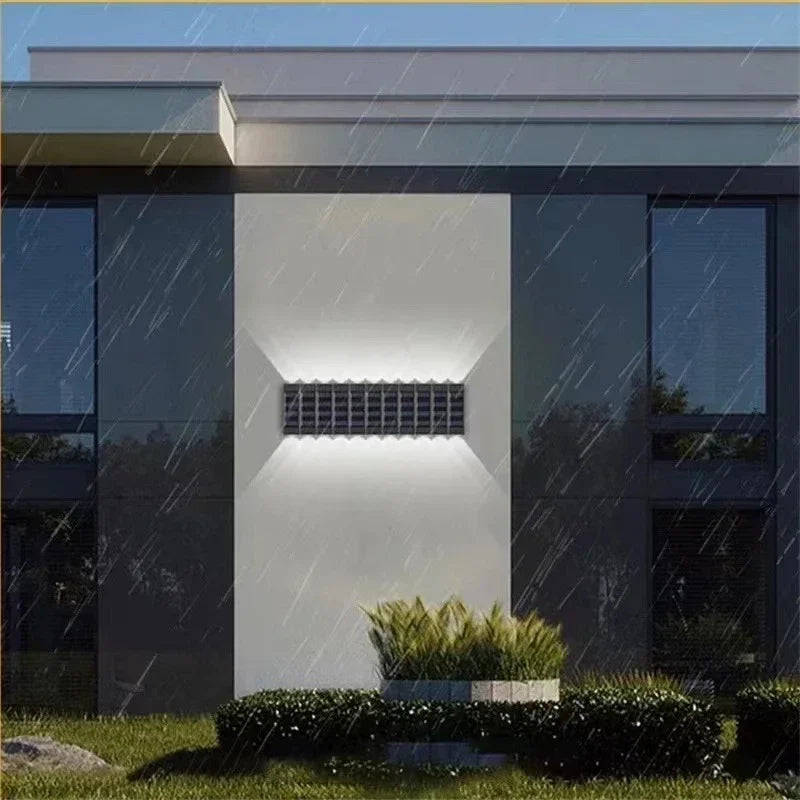 Lámpara de pared solar exterior impermeable luces solares arriba y abajo lente convexa iluminación para jardín calle paisaje balcón exterior dec