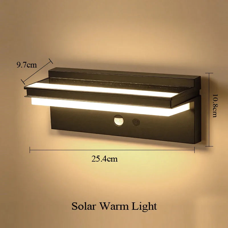 Luz de pared solar LED para exteriores, ahorro de energía, impermeable, sensor de movimiento, lámpara de pared para patio, villa, valla, iluminación de paisaje