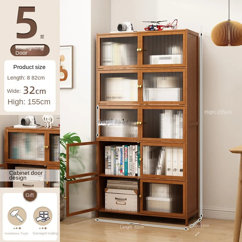 Librería con puerta, estante de almacenamiento de múltiples capas, armario de almacenamiento de costura, vitrina de sala de estar, estantería