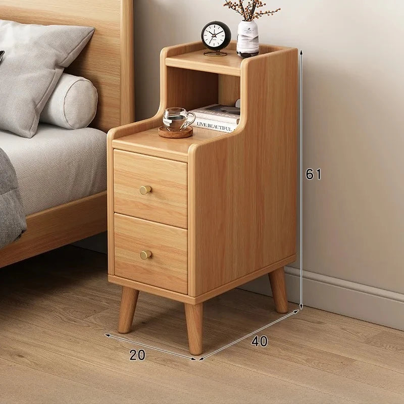 Mesita de noche moderna de estilo chino nuevo - Mesita de noche estrecha de madera maciza con cajón de almacenamiento, muebles de dormitorio minimalistas