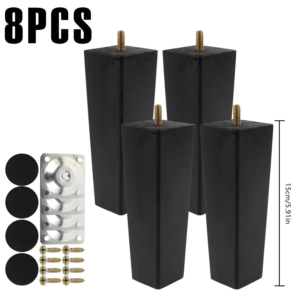 Patas cuadradas para muebles de 4/8 piezas de 6/10/15 cm, patas de sofá de madera maciza, patas de muebles de repuesto con tornillos, placa de montaje y almohadillas