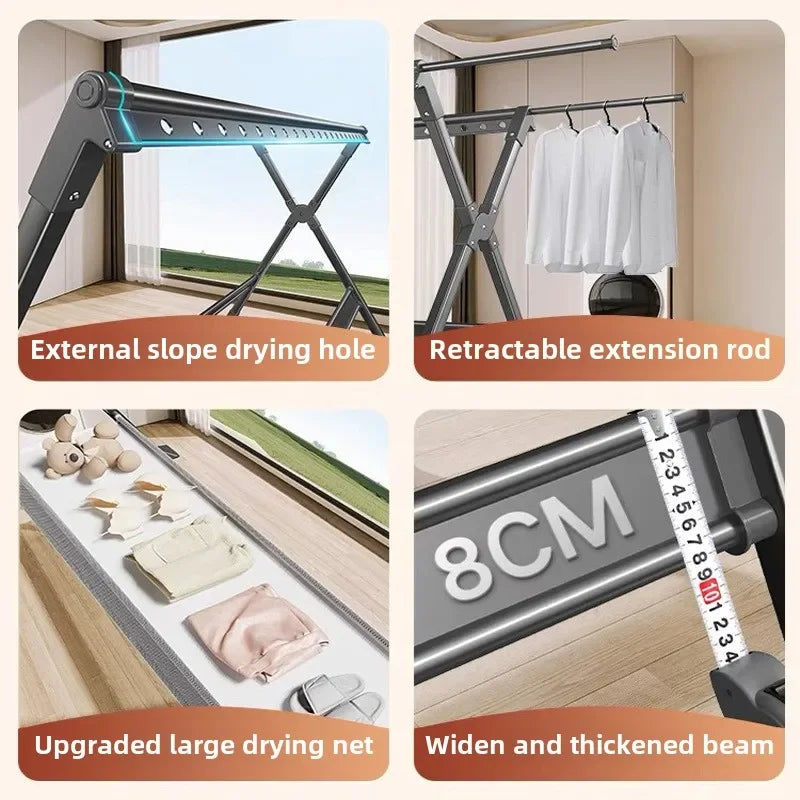 Tendedero de pie a techo Estante de secado plegable de aleación de aluminio para exteriores de instalación gratuita Tendedero de ropa para niños