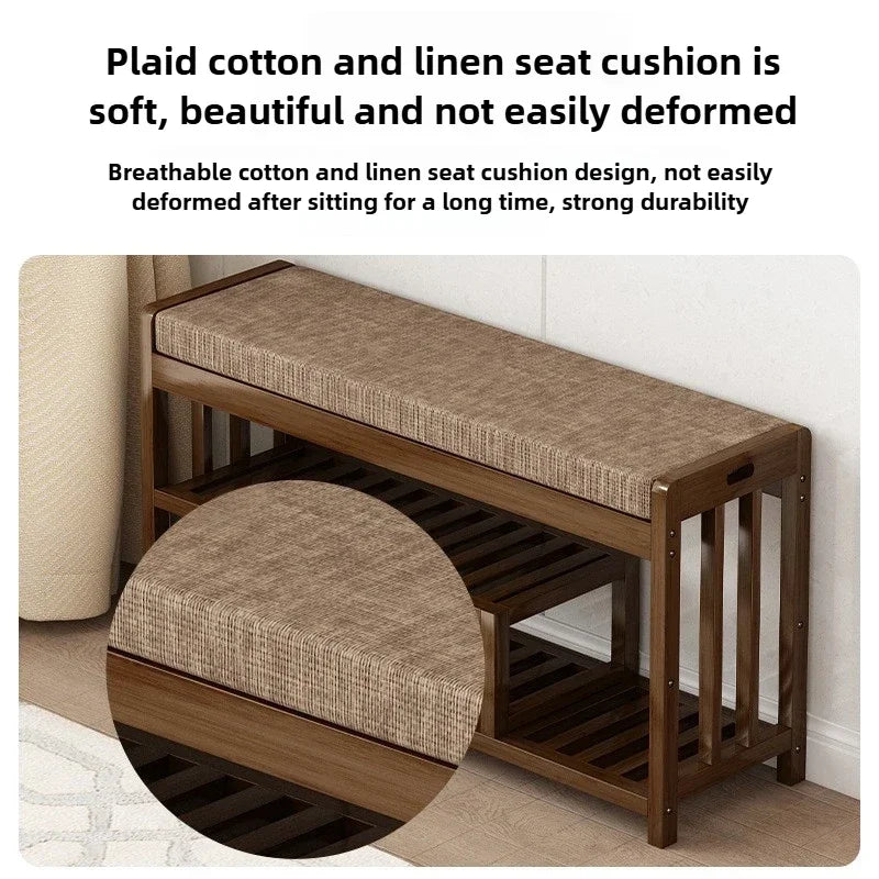 Taburete para cambio de zapatos, banco de entrada para el hogar, taburete de zapatos de madera maciza, zapatero de almacenamiento, banco simple, taburete de sofá con bolsa blanda