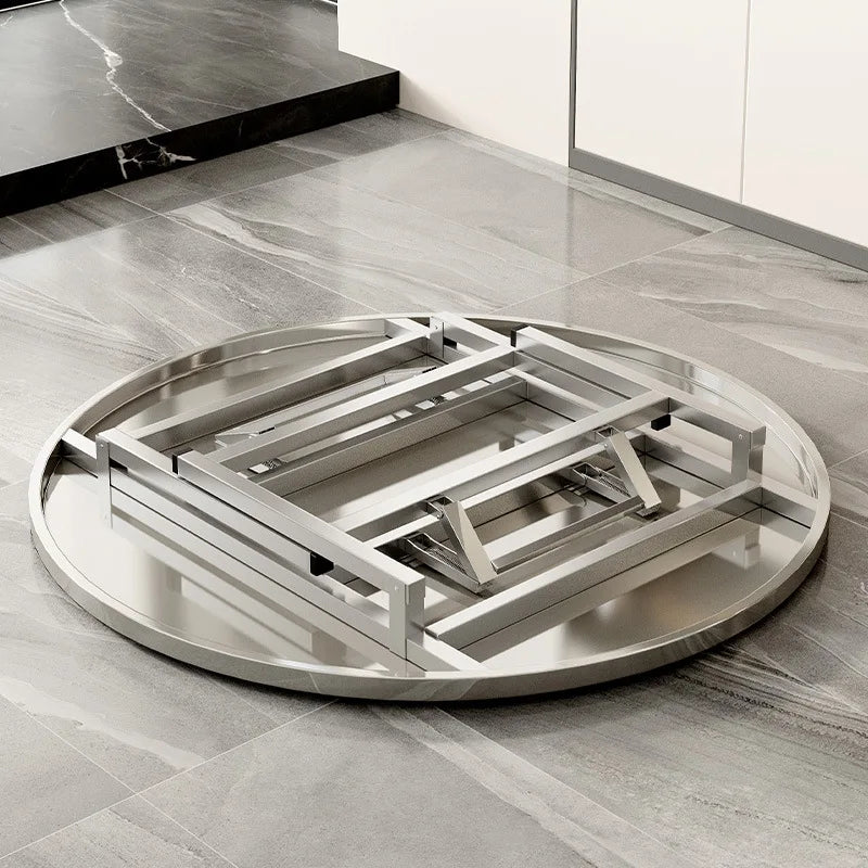 Mesa redonda plegable de acero inoxidable, adecuada para uso doméstico, apartamentos pequeños, grandes puestos de comida y vendedores ambulantes.