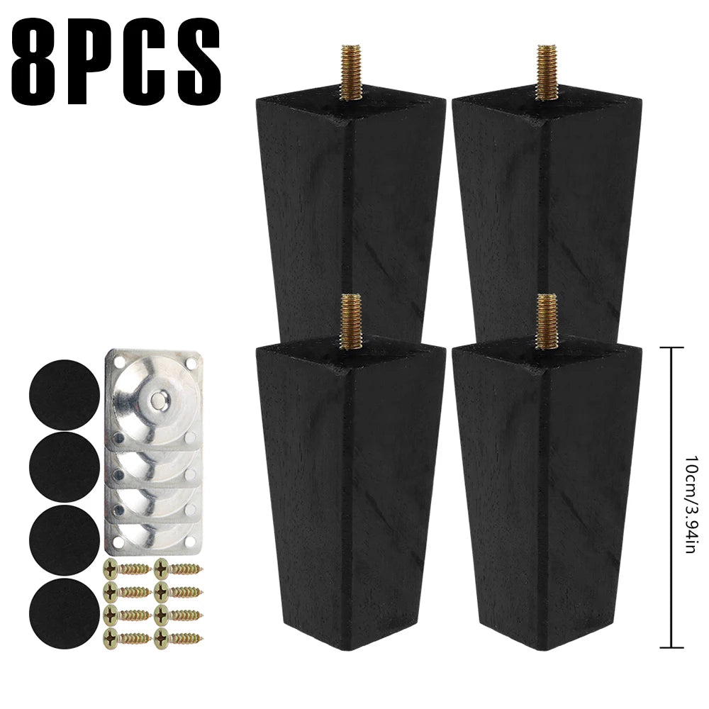 Patas cuadradas para muebles de 4/8 piezas de 6/10/15 cm, patas de sofá de madera maciza, patas de muebles de repuesto con tornillos, placa de montaje y almohadillas
