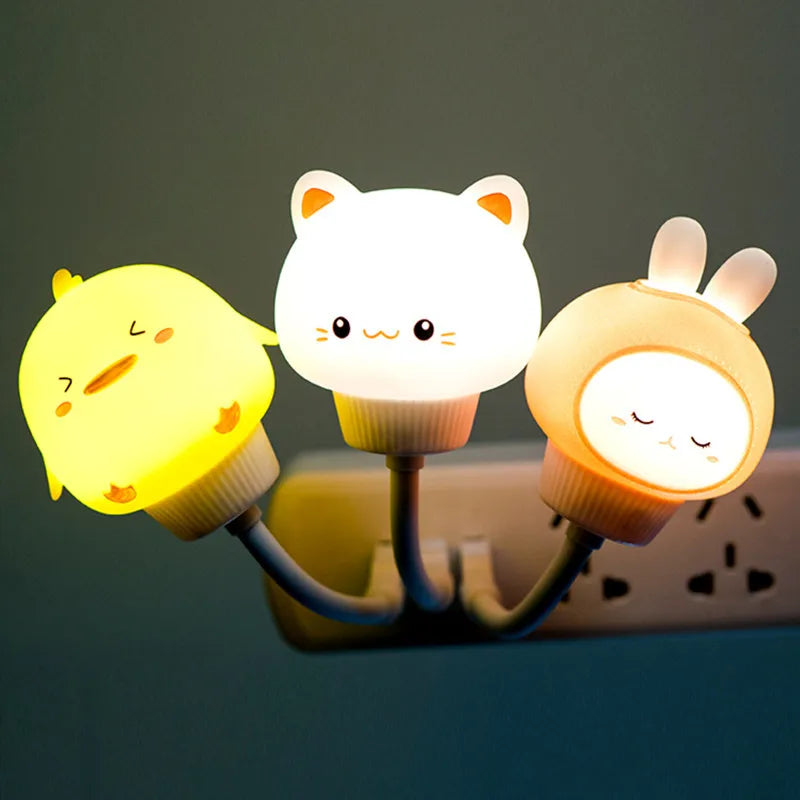 USB Luz de noche LED con control de voz, linda lámpara de noche de dibujos animados de oso, gatito con control remoto para decoración de dormitorio de bebé, lámpara de mesita de noche