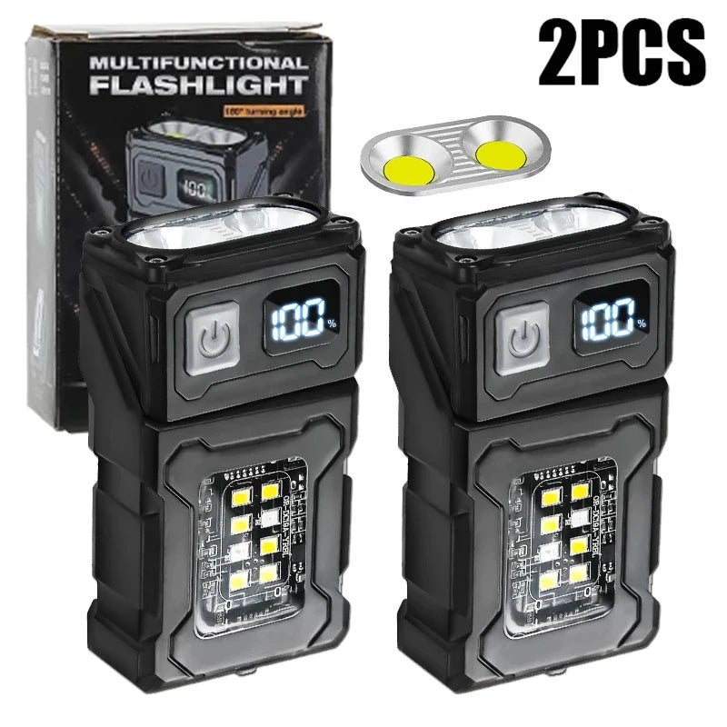 Mini linterna LED portátil para exteriores, lámpara magnética para acampar, pescar, caminar, luz de trabajo con luz de advertencia roja