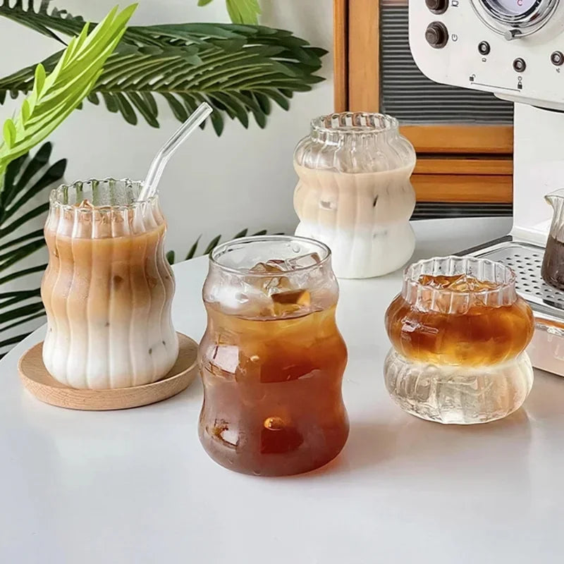 1/2pcs Clear Glass Cup Creative Ins Exquisite Heat-resistant Tumbler Tea Juice Milk Coffee Mug Home Office Cocktail Beer Glasses
