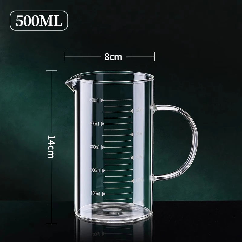 1 taza medidora de vidrio con asa 250/350/500/1000 ml, taza medidora de café con leche de vidrio de borosilicato alto, taza resistente al calor