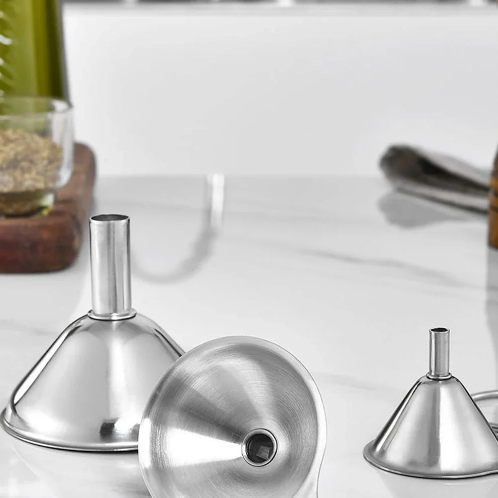 Juego de 3 embudos de acero inoxidable, juego de embudos de cocina multiusos para transferir líquidos, ingredientes secos, polvo