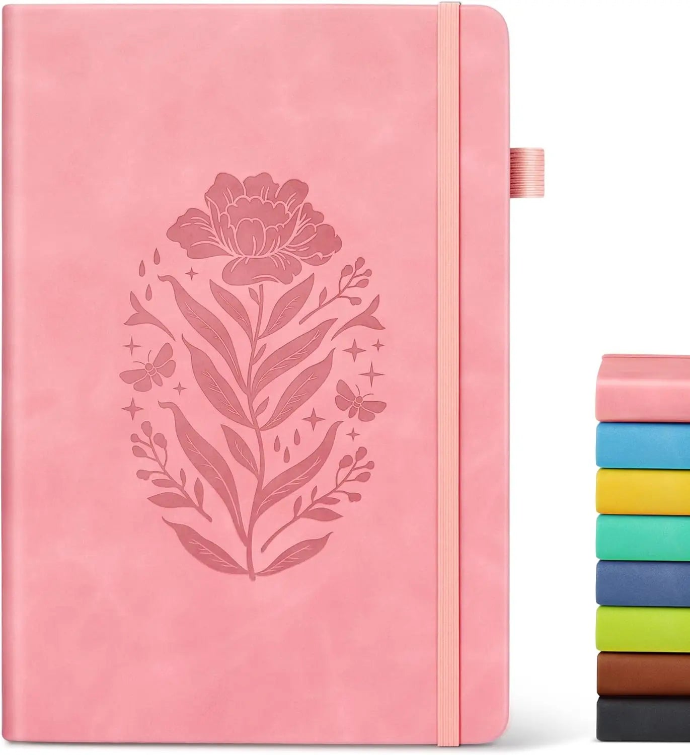 Cuaderno de piel con tapa dura A5 rosa para mujer, 200 páginas rayadas con cierre elástico, perfecto para escribir y viajar