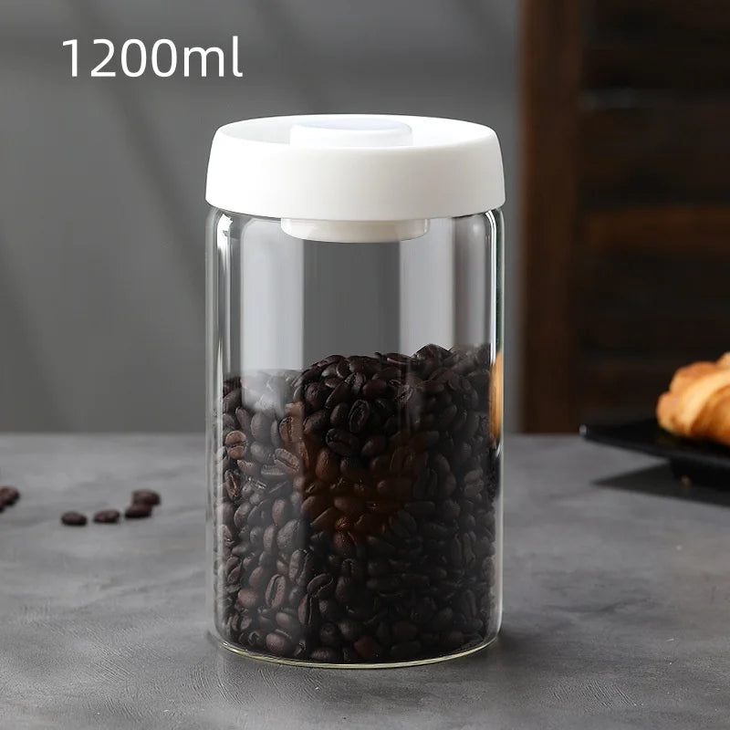Tarro de café, vacío manual, a prueba de humedad, de almacenamiento, de cocina, de vidrio de borosilicato alto, tarro de té, tarro sellado para granos de café