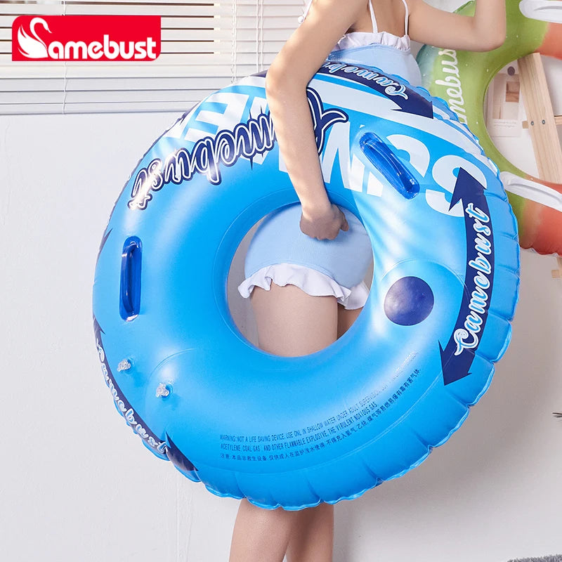 Camebust Double Valves Swim Ring Inflatable Float Tube Water Play Toys  for adult kids Blue and Yellow Color 43in