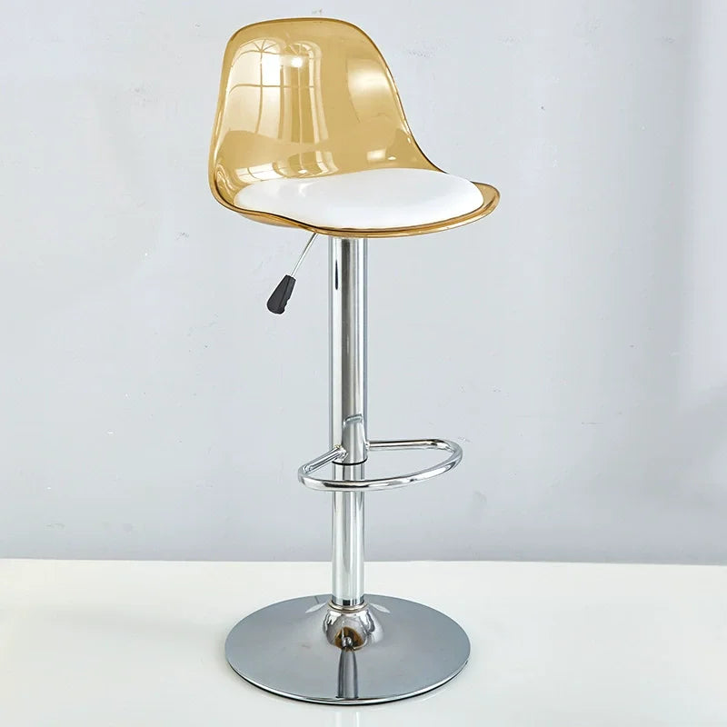 Taburete de Bar Moderno Ajustable con Respaldo Transparente Estructura Metálica Asiento Tapizado con Función de Elevación y Giro