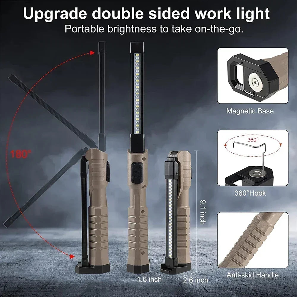Linterna de trabajo LED COB XPE plegable con batería incorporada, lámpara de mano, antorcha de inspección para coche de emergencia, luz estroboscópica SOS roja