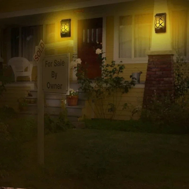 96 luces solares LED con efecto llama para exteriores, diseño de celosía para jardín, sendero, patio, decoración navideña, luces de pared impermeables con efecto de llama parpadeante