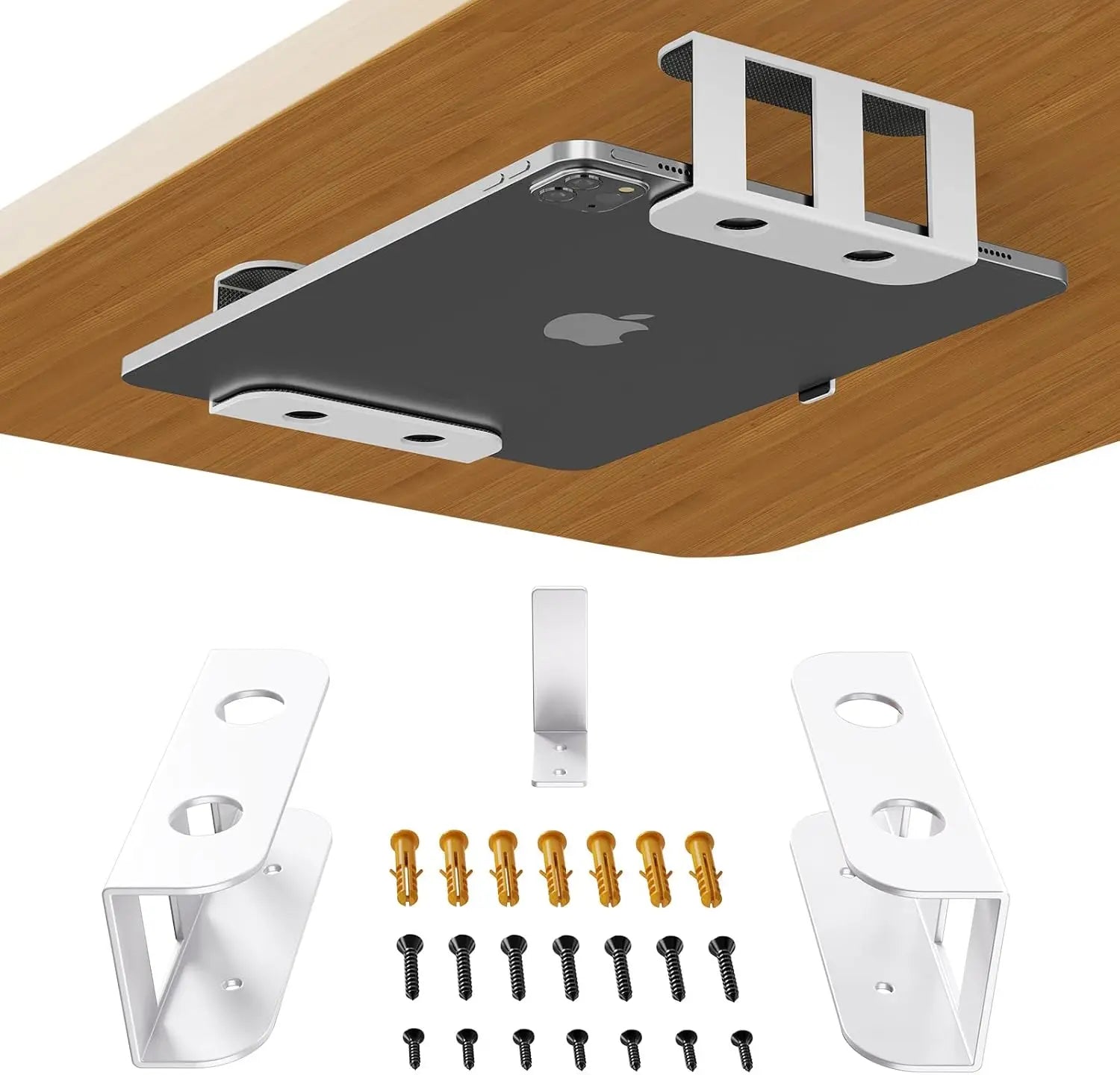 Soporte para portátil debajo del escritorio, soporte de metal para portátil, Mac Mini, Macbook, teclado con silicona antiarañazos