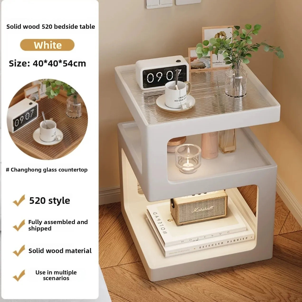 Mesita de noche de madera maciza, almacenamiento de mesita de noche para dormitorio, borde de sofá para el hogar
