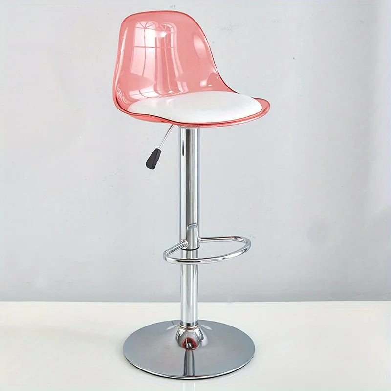 Taburete de Bar Moderno Ajustable con Respaldo Transparente Estructura Metálica Asiento Tapizado con Función de Elevación y Giro