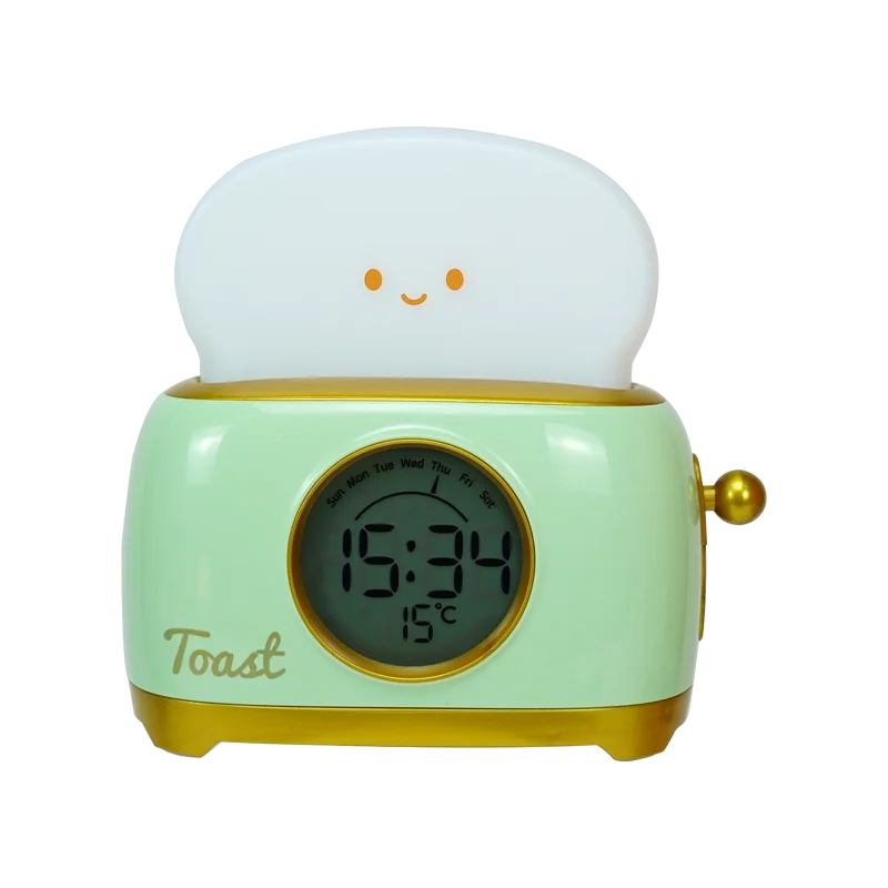 Despertador con Luz de Noche Tostadora, Despertador Infantil, Reloj Luminoso de Mesita de Noche, Lámpara de Noche Recargable para Dormitorio, Decoración, Regalo para Niños