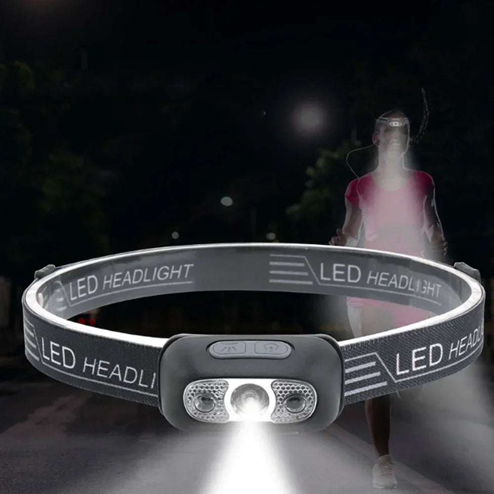 Mini linterna frontal LED, recargable por USB, con sensor de onda, linterna frontal para exteriores, lámpara doméstica para acampar, senderismo, emergencias, pesca