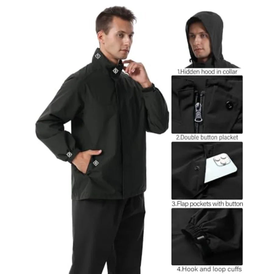 Traje de lluvia iCreek impermeable con capucha, transpirable, ligero, plegable, chaqueta y pantalón, para hombres y mujeres, para senderismo, pesca, golf.