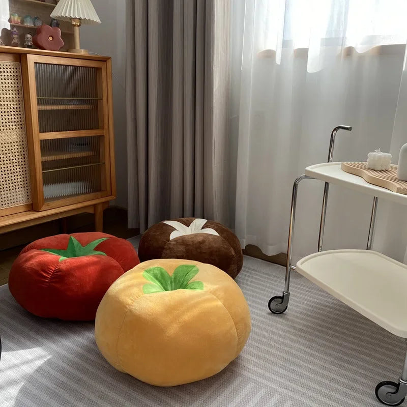 Cojín Engrosado con Almohada en Forma de Tomate Vegetal Champiñón Caqui Cojín Redondo para Ventana Almohadas para Dormitorio
