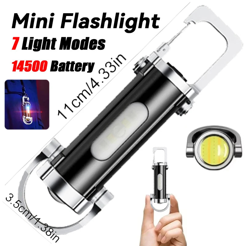 Mini linterna LED portátil para exteriores, lámpara magnética para acampar, pescar, caminar, luz de trabajo con luz de advertencia roja