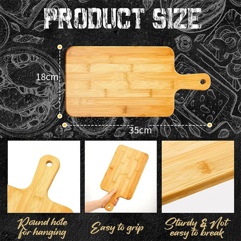 Tabla de cortar de bambú con mango, tabla de servir de madera grande, tablas de cortar de cocina para pizza, verduras, carne