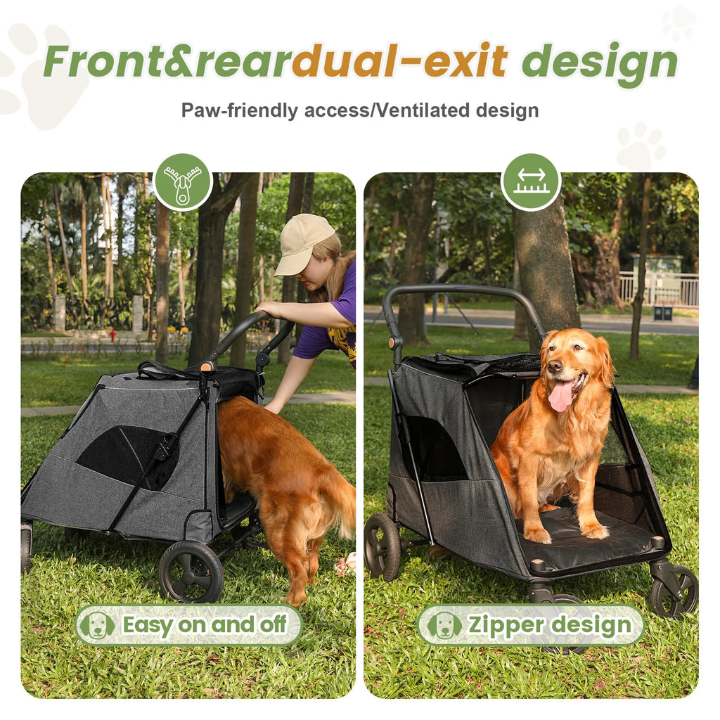 Cochecito para mascotas grandes, hasta 30 kg, manillar ajustable, silla de paseo plegable para perros, almacenamiento XXL, cochecito doble para gatos