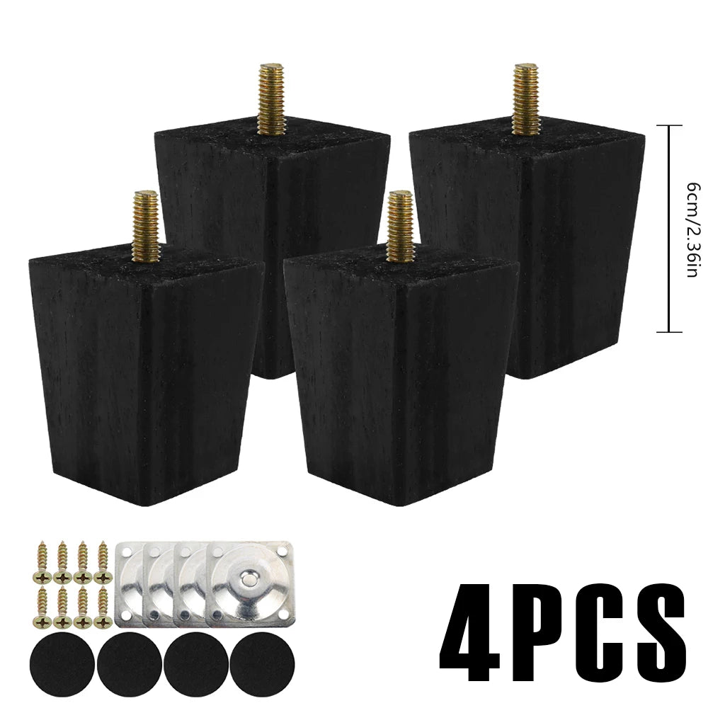 Patas cuadradas para muebles de 4/8 piezas de 6/10/15 cm, patas de sofá de madera maciza, patas de muebles de repuesto con tornillos, placa de montaje y almohadillas