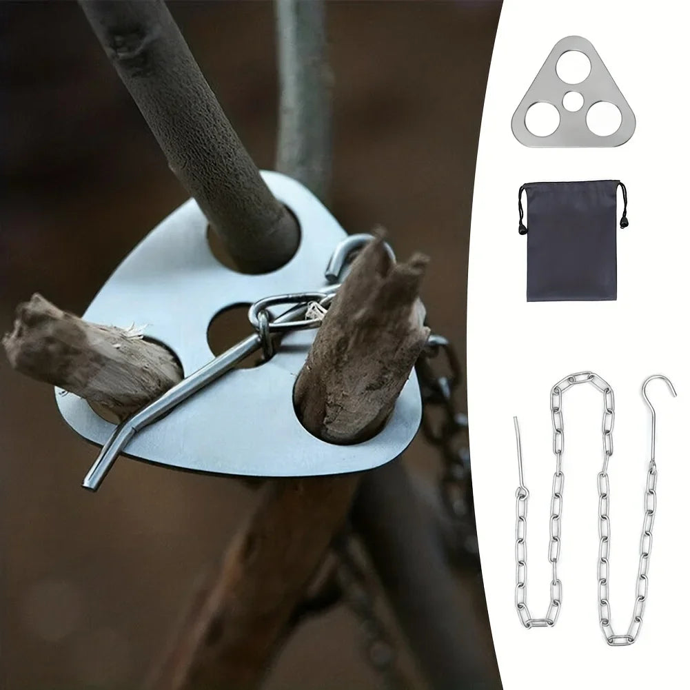 Outdoor BBQ Tripod Portable Detachable Hanging Rack Stainless Steel Camping Bonfire BBQ Pot Tripod Set