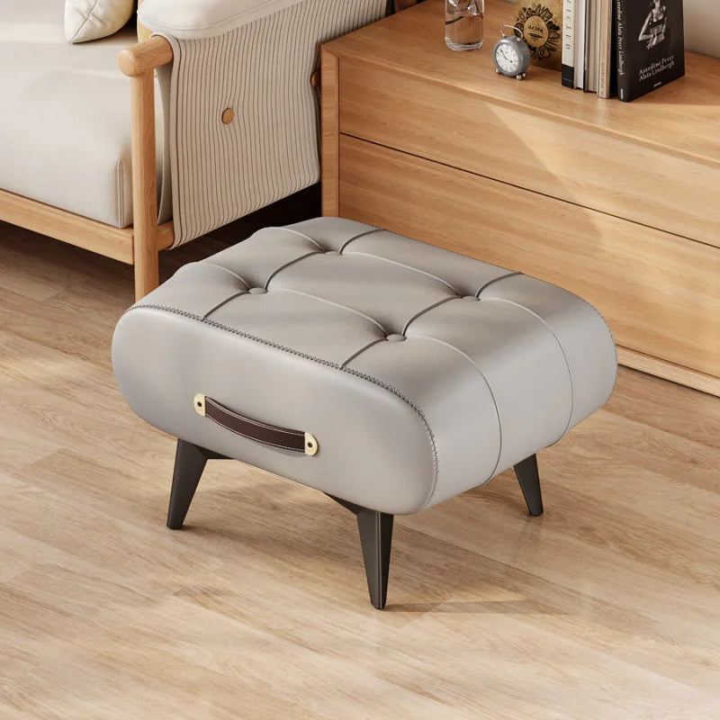 Taburete Plegable de Piel Sintética de PU Extra Gruesa y Espuma de Alta Densidad, Otomana Portátil para Sala de Estar/Dormitorio/Oficina, Base Antideslizante
