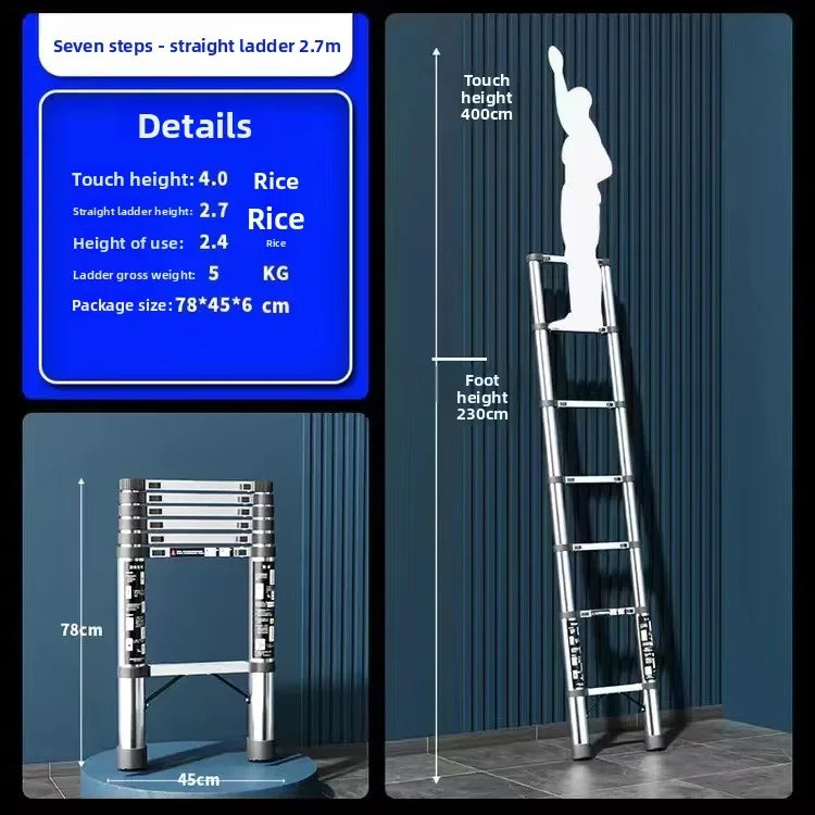 Escalera telescópica de acero inoxidable Escalera de tijera multifuncional Escalera plegable portátil Escalera de bambú Escalera elevadora
