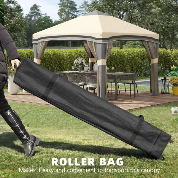 Carpa cenador emergente Outsunny de 3x3m con red, altura ajustable, toldo para fiestas al aire libre con bolsa de transporte con ruedas