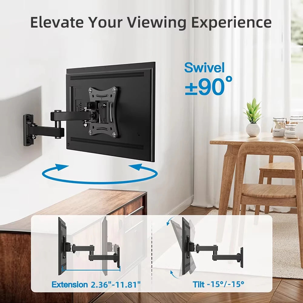 Soporte de pared para TV de movimiento completo con brazos articulados, giro, inclinación, extensión y rotación para la mayoría de televisores planos y curvos de 10 a 32 pulgadas