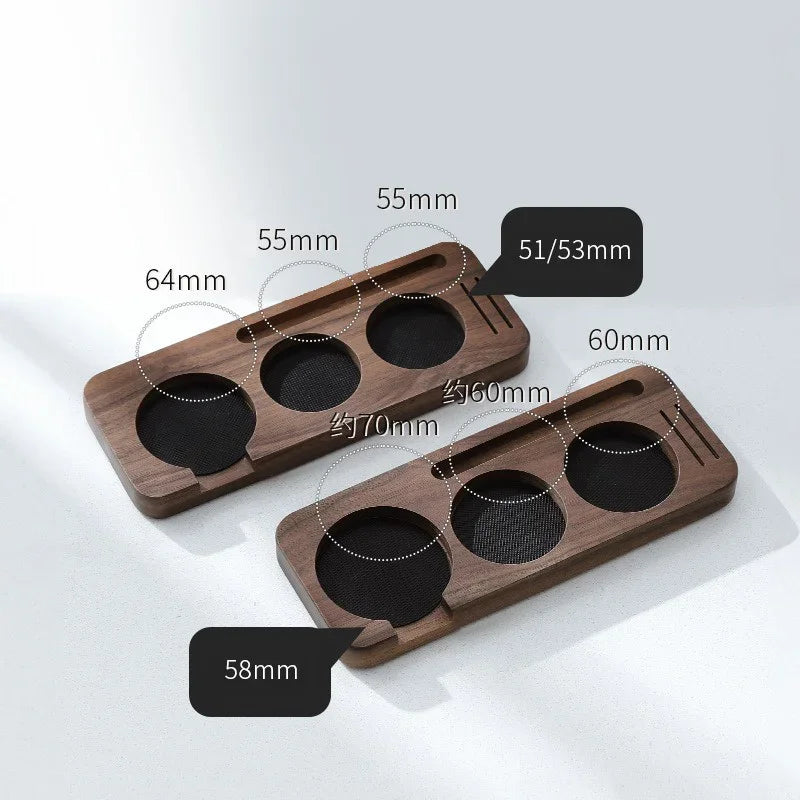 JUSTINLAU Soporte de estación de tapete para apisonador de café de 51/53mm/58mm, soporte para portafiltro, cepillo de café de madera, distribuidor de filtro, base de almacenamiento