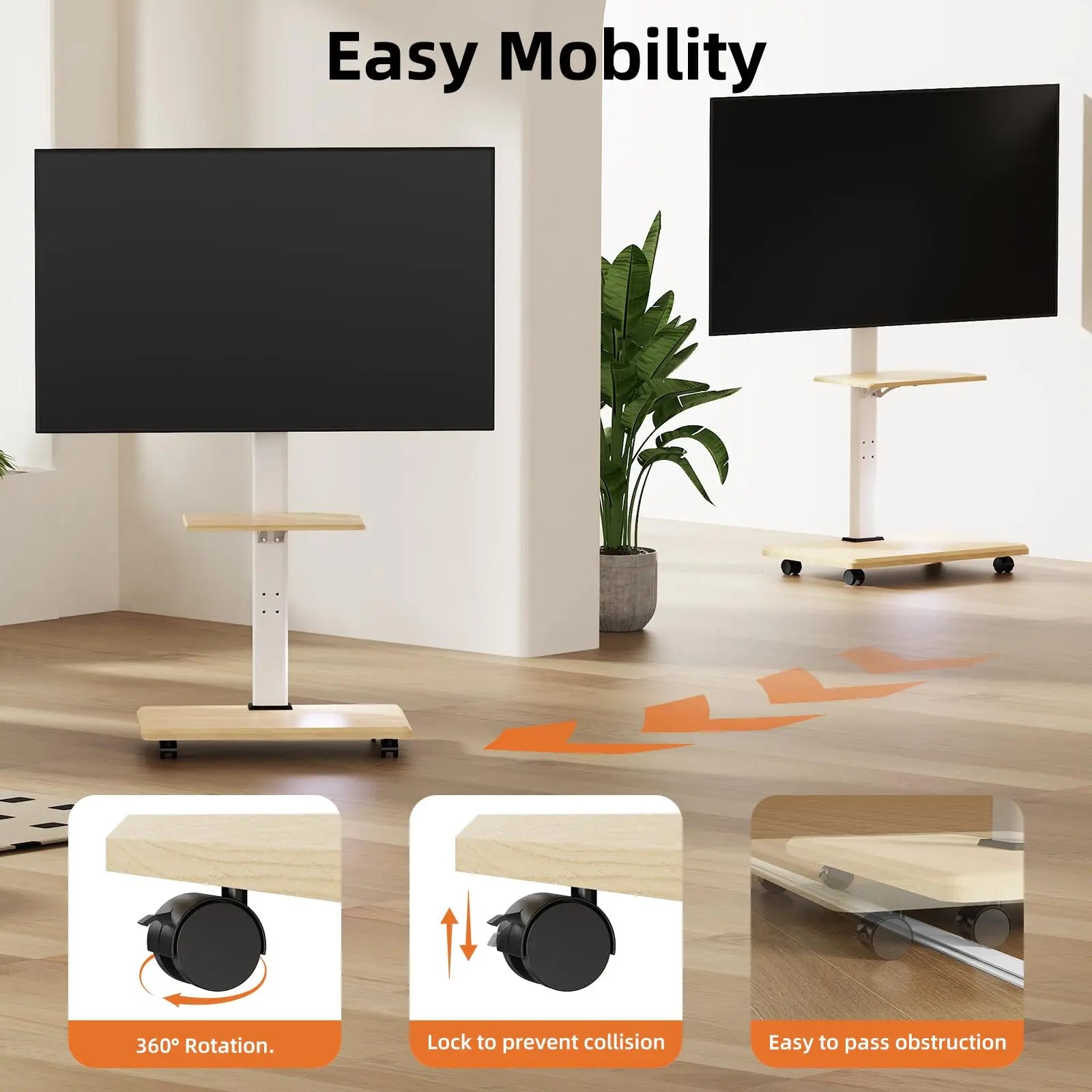 Soporte móvil para TV, soporte vertical de suelo para TV, carrito móvil para TV, carro de suelo para televisores de 26" a 75" de hasta 45 kg
