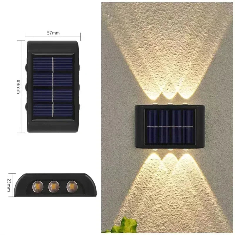 Lámpara de pared solar exterior impermeable luces solares arriba y abajo lente convexa iluminación para jardín calle paisaje balcón exterior dec