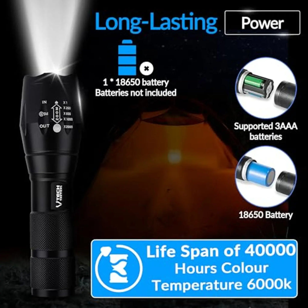 Linternas Tácticas LED Paquete de 2, Alto Lúmen, 5 Modos, Linterna Impermeable para Caza, Camping, Regalos al Aire Libre