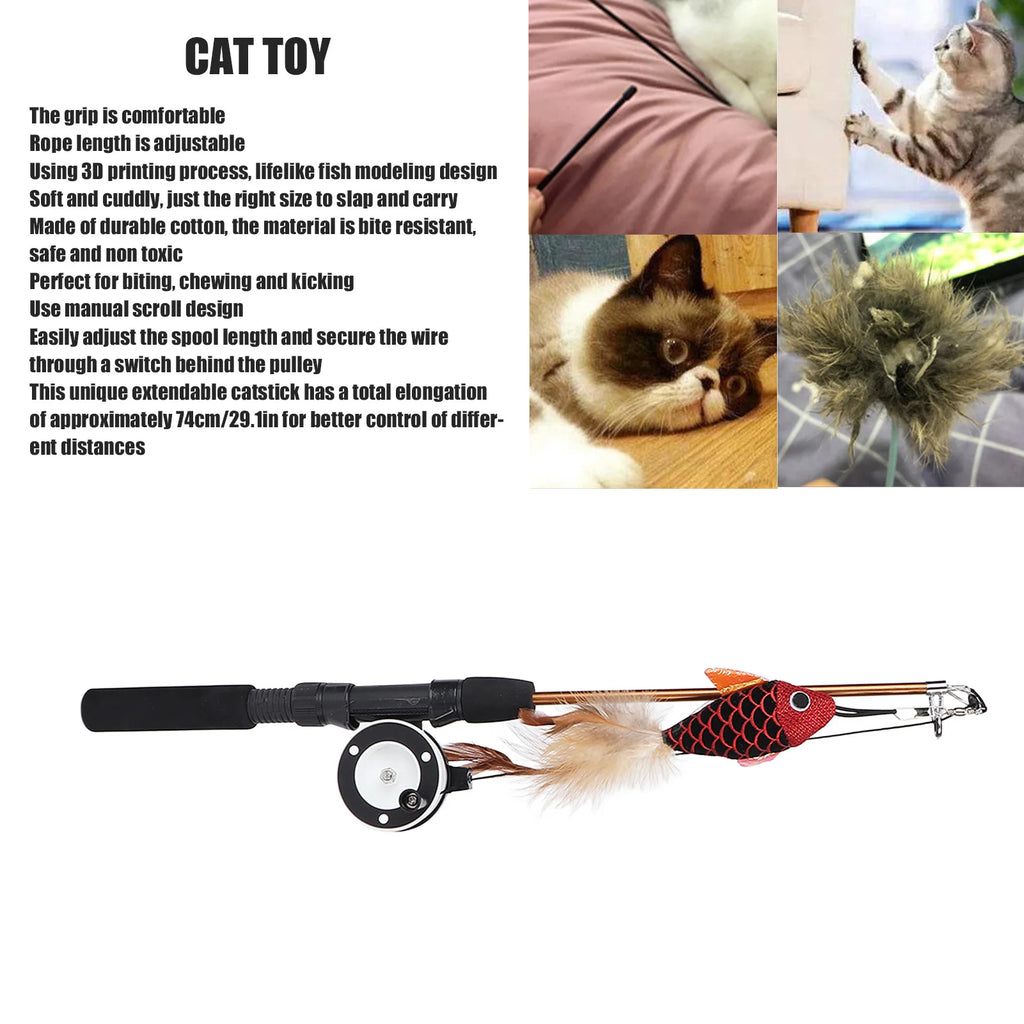 Varita Teaser para Gatos, Caña de Pescar para Gatos, Varita Teaser Multifuncional Resistente a las Mordeduras para Gatos