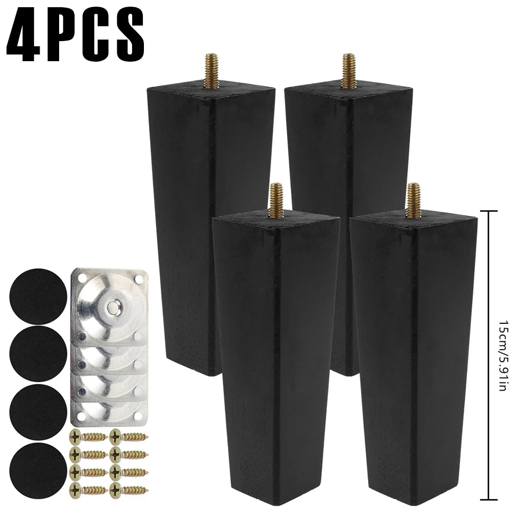 Patas cuadradas para muebles de 4/8 piezas de 6/10/15 cm, patas de sofá de madera maciza, patas de muebles de repuesto con tornillos, placa de montaje y almohadillas