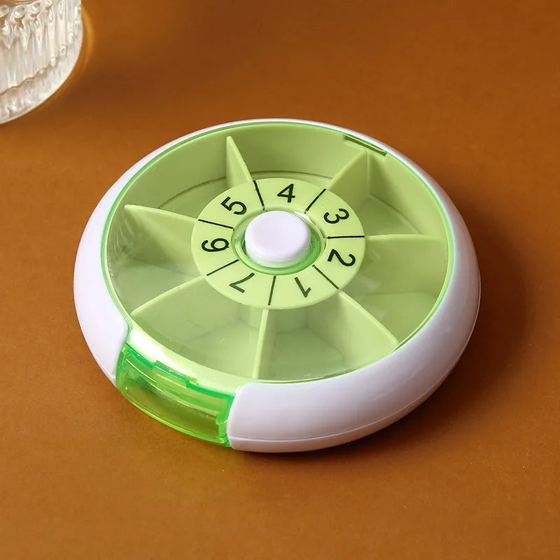 Pastillero semanal de 7 días - Pastillero redondo giratorio portátil con 7 compartimentos, mini estuche para almacenar píldoras y cuentas