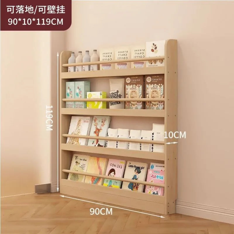 Estantería de esquina, librería de pie ultrafina de madera maciza, estantería de almacenamiento para la parte trasera de la puerta, armario estrecho, estantería infantil montada en la pared