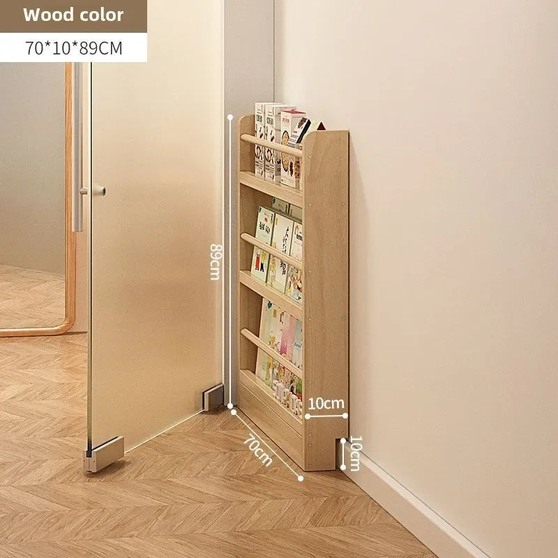 Estantería de madera maciza, estante de almacenamiento de varias capas de pie montado en la pared, estantería para el hogar, estantería delgada detrás de la puerta